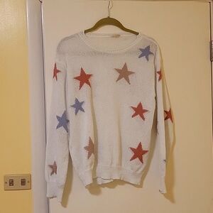 Women's multi-color star pattern crew neck